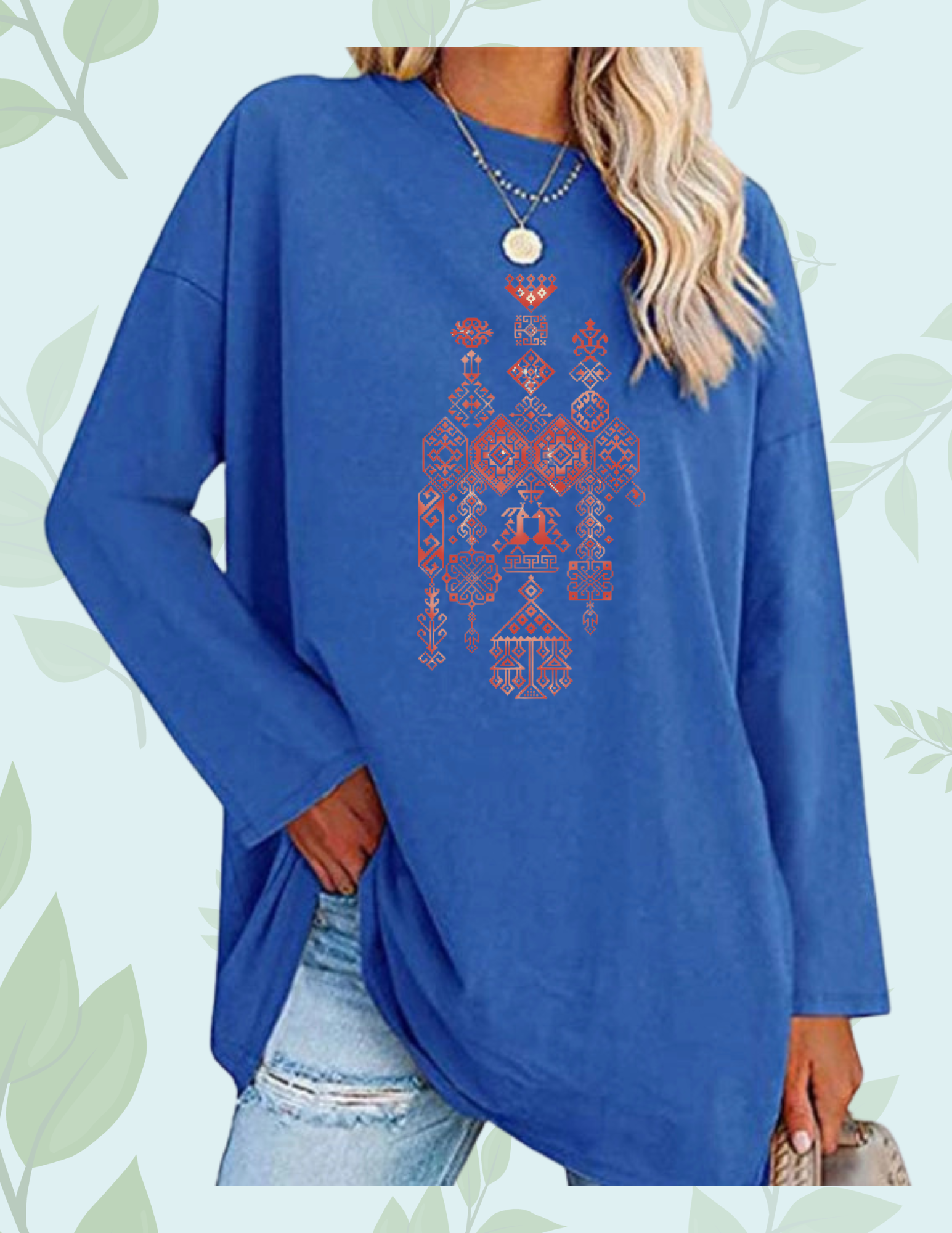 CREWNECK PALESTINE TATREEZ BLUE DESIGN